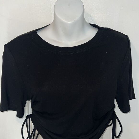 ASTR THE LABEL Black Cinch Side Short Sleeve Blouse-S - Picture 3 of 6